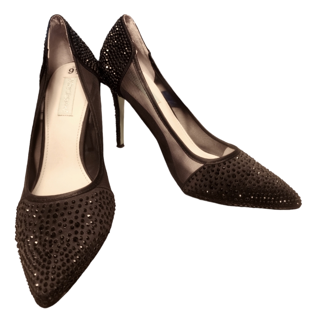 Betsey Johnson Elise Black Swarovski Crystals studded 4-inch Stilettos Sz 9.5